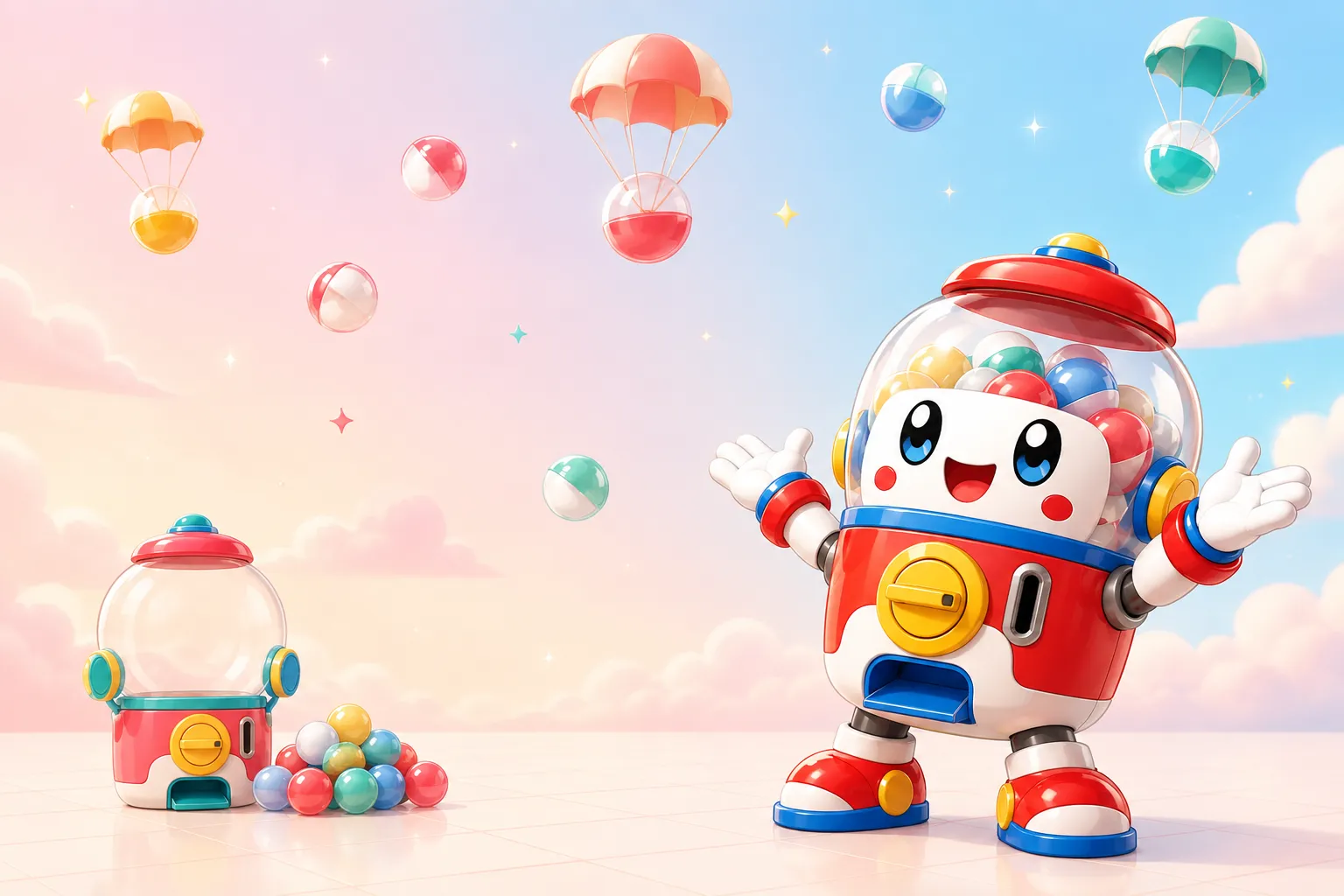 空から降ってくるカプセルとマスコット